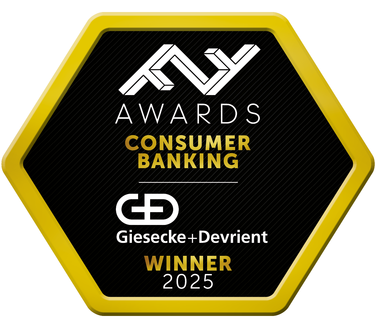 Giesecke + Devrient (G + D) ePayments recognized at the FF Awards Consumer Banking Winner 2025, celebrating impactful innovation in consumer banking solutions.